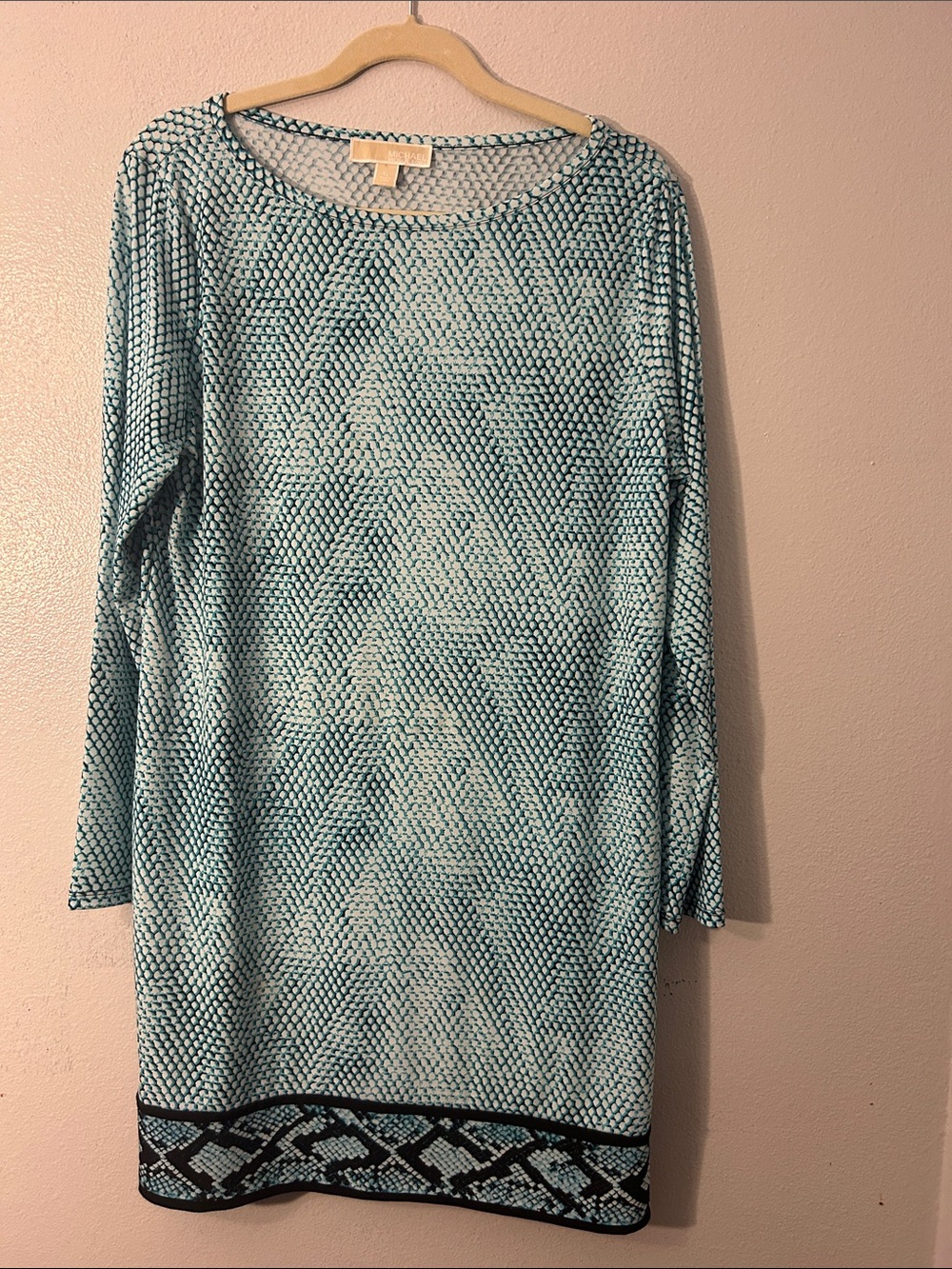 MICHAEL Michael Kors XL Aqua Snakeskin Print Shift Dress 3/4 Sleeve